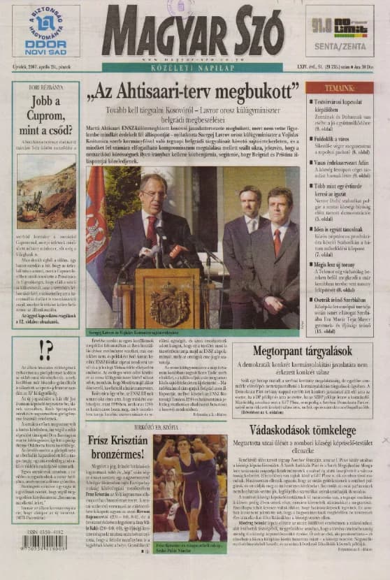 Magyar Szó, 64. évf. 2007. április 20. 91. sz. 1–20. oldal