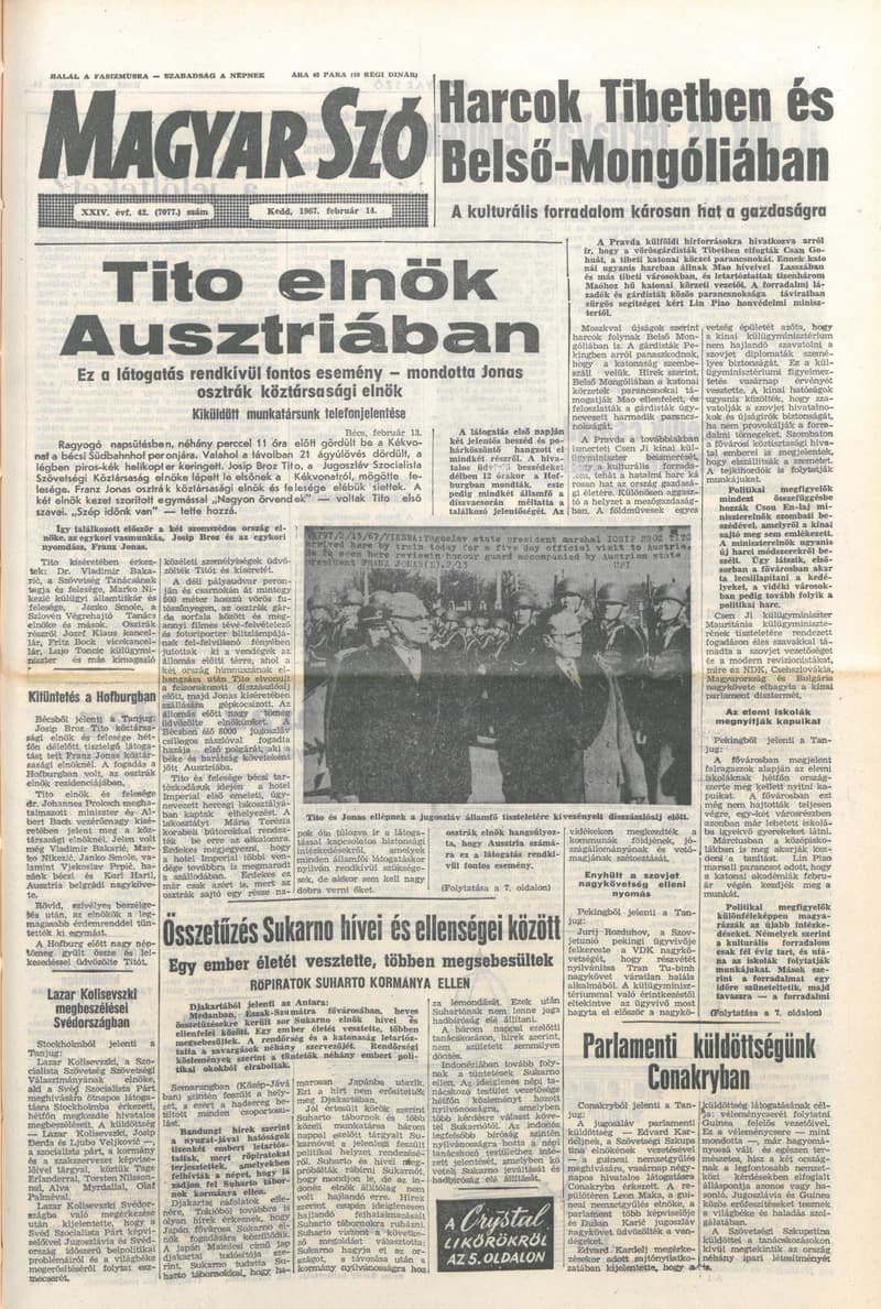 Magyar Szó, 24. évf. 1967. február 14. 42. sz. 1–16. oldal
