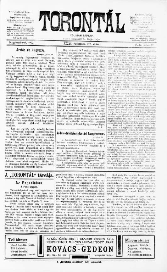Torontál, 31. évf. 1902. július 29. 172. sz.