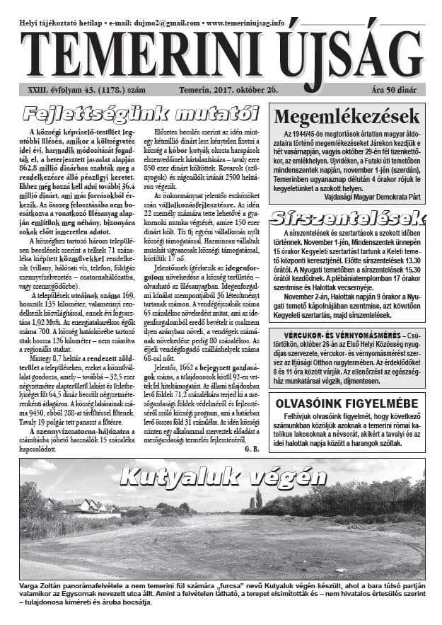 Temerini Újság, 23. évf. 2017. október 26. 43. sz.