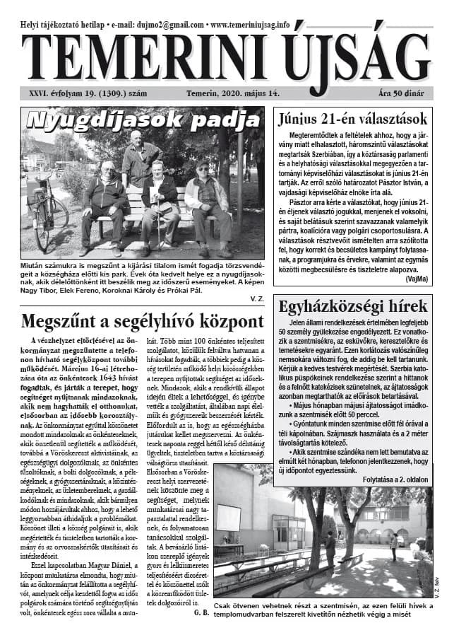 Temerini Újság, 26. évf. 2020. május 14. 19. sz.