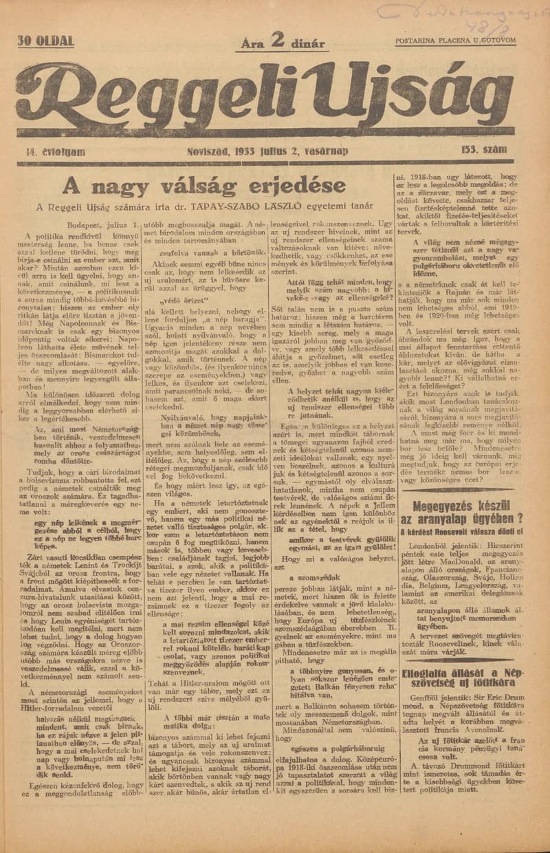 Reggeli Újság, 14. évf. 1933. július 2. 153. sz.