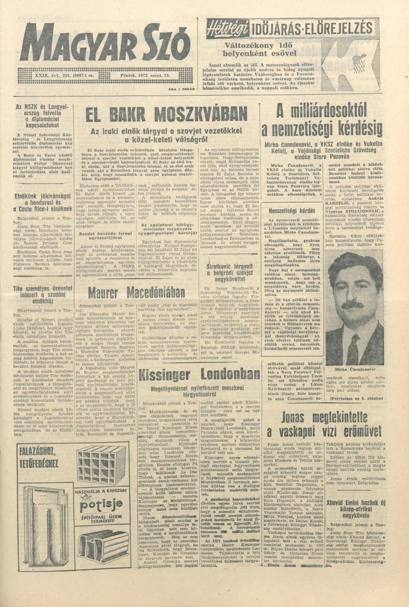 Magyar Szó, 29. évf. 1972. szeptember 15. 255. sz. 1–14. oldal