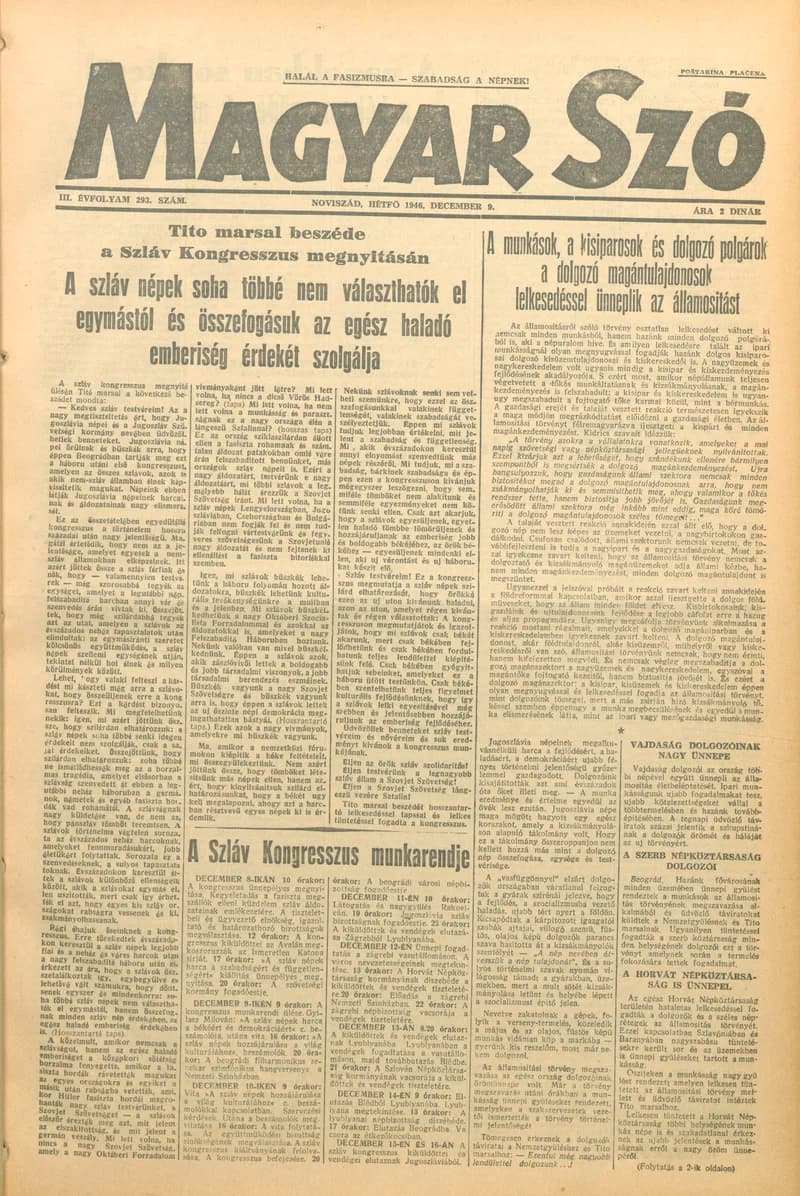Magyar Szó, 3. évf. 1946. december 9. 293. sz. 1–6. oldal