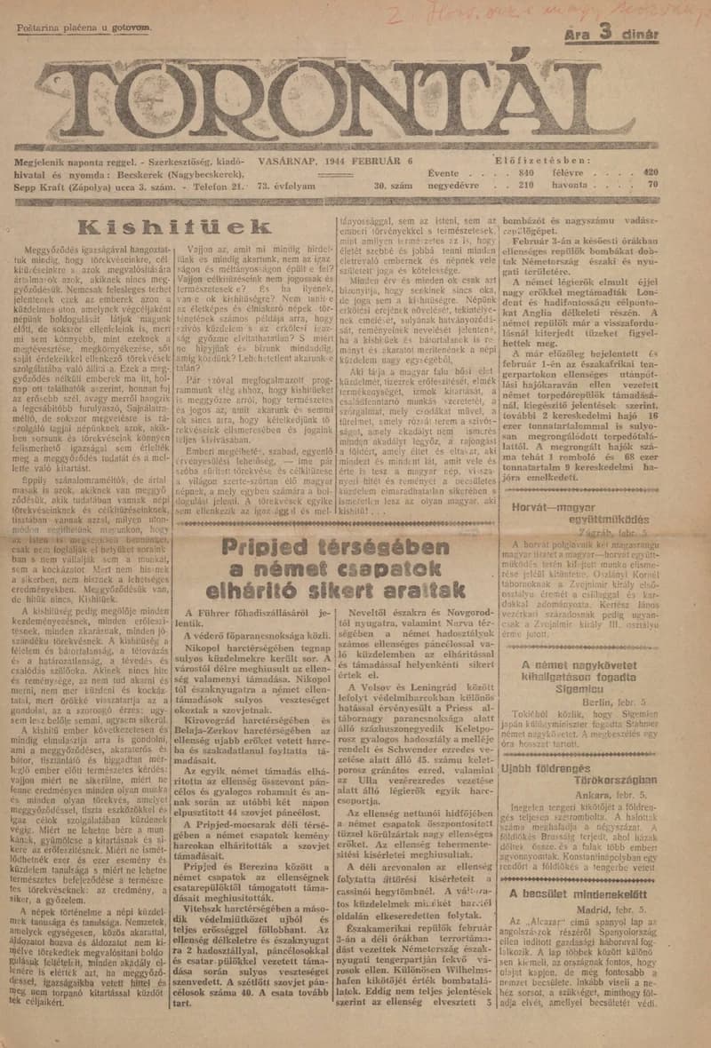 Torontál, 73. évf. 1944. február 6. 30. sz.