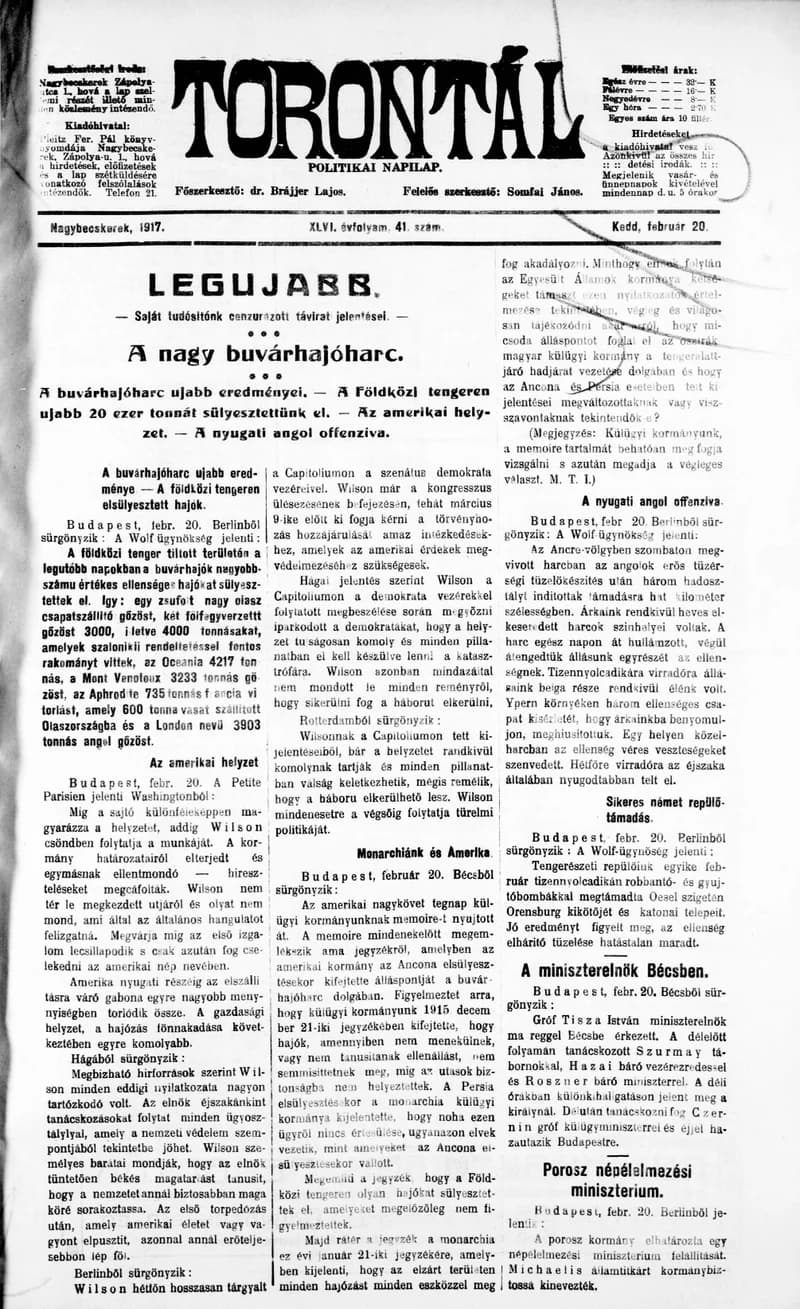 Torontál, 46. évf. 1917. február 20. 41. sz.