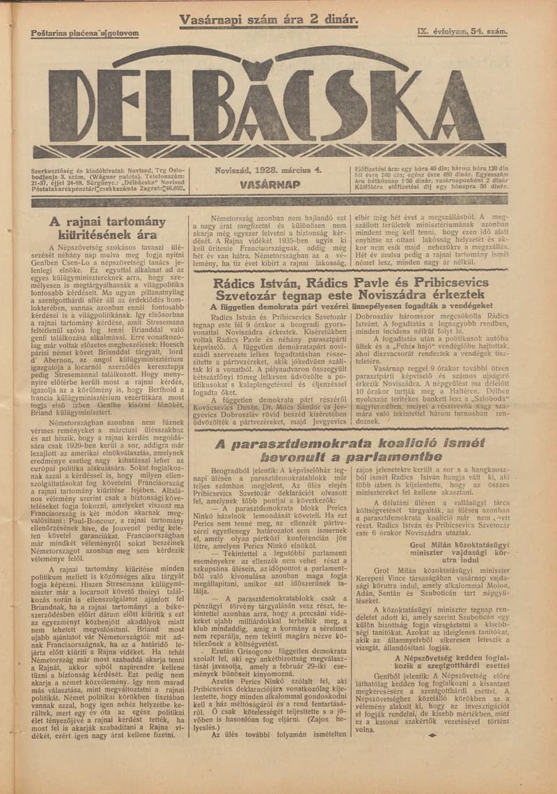 Délbácska, 9. évf. 1928. március 4. 54. sz.