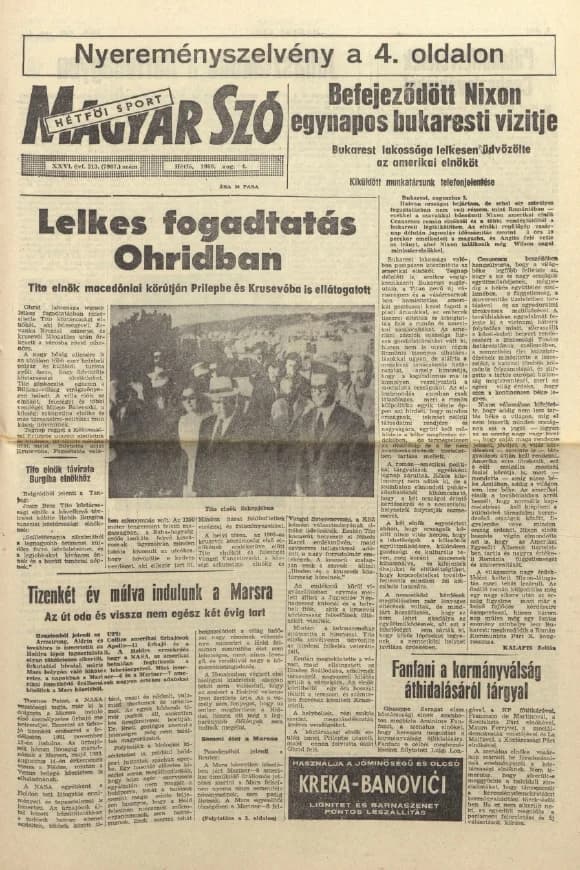 Magyar Szó, 26. évf. 1969. augusztus 4. 213. sz. 1–12. oldal