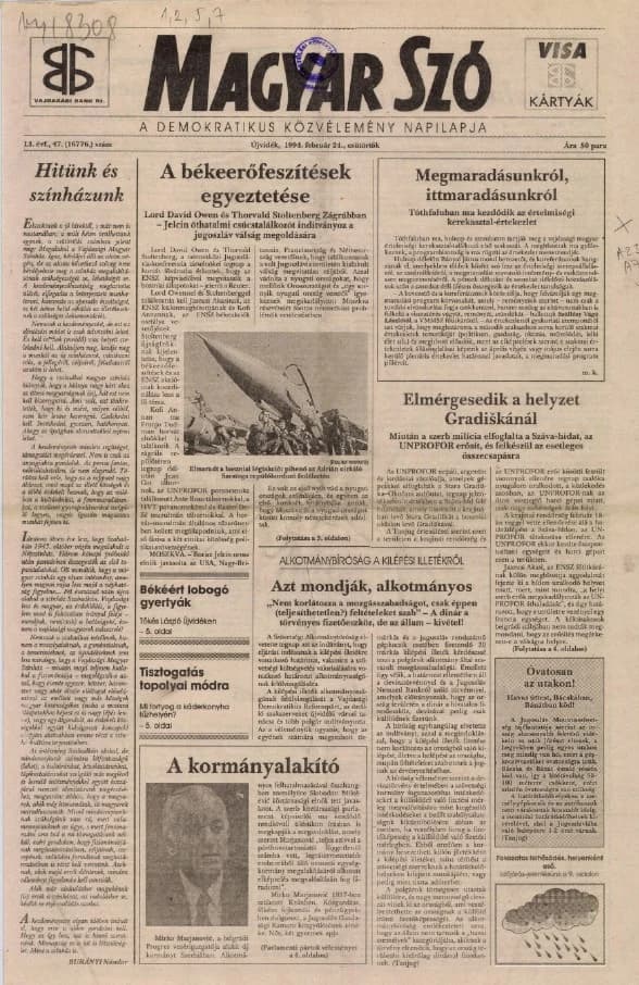 Magyar Szó, 51. évf. 1994. február 24. 47. sz. 1–16. oldal