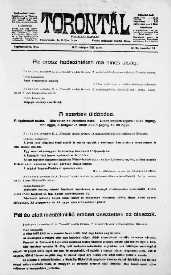 Torontál, 44. évf. 1915. november 24. 269. sz.
