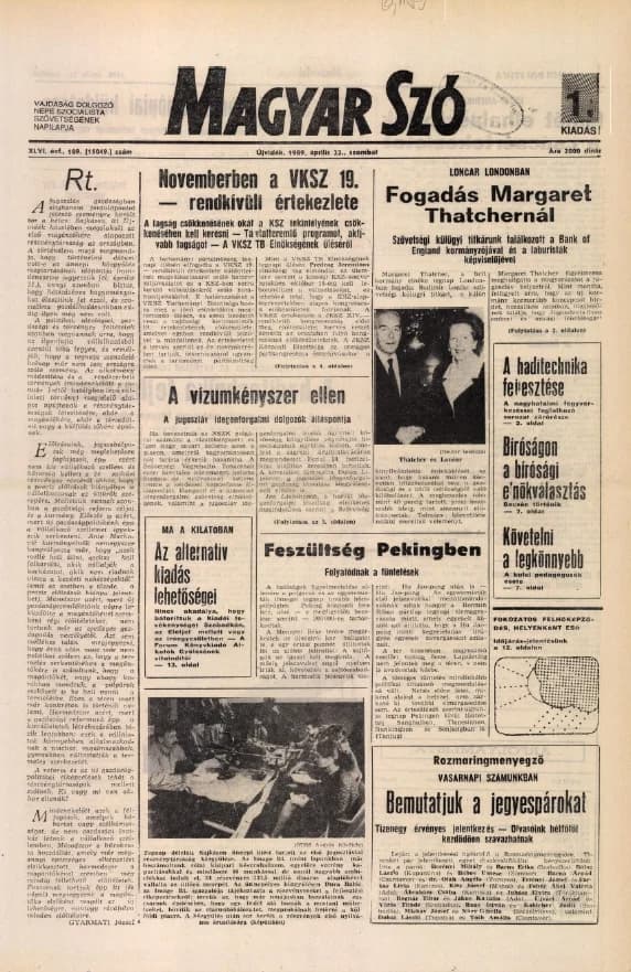 Magyar Szó, 46. évf. 1989. április 22. 109. sz. 1–24. oldal