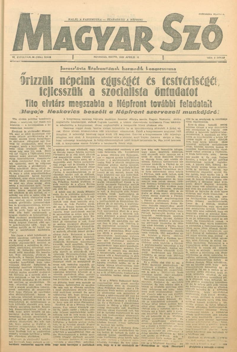 Magyar Szó, 6. évf. 1949. április 11. 86. sz. 1–6. oldal
