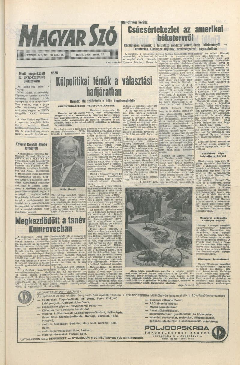 Magyar Szó, 33. évf. 1976. szeptember 27. 267. sz. 1–8. oldal