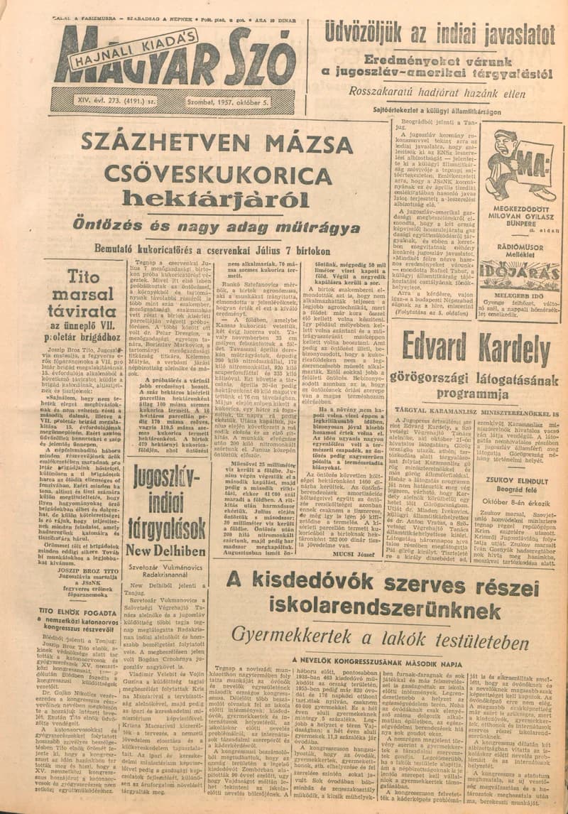 Magyar Szó, 14. évf. 1957. október 5. 273. sz. 1–16. oldal