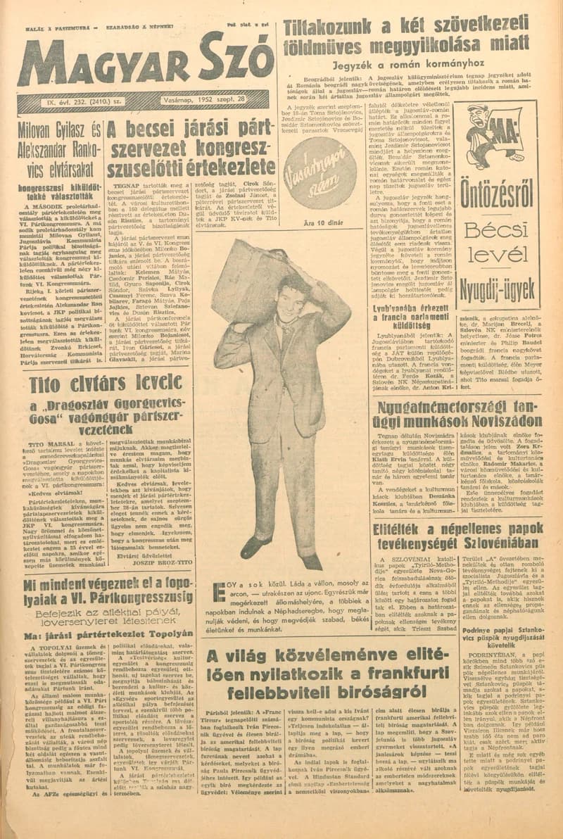 Magyar Szó, 9. évf. 1952. szeptember 28. 232. sz. 1–14. oldal