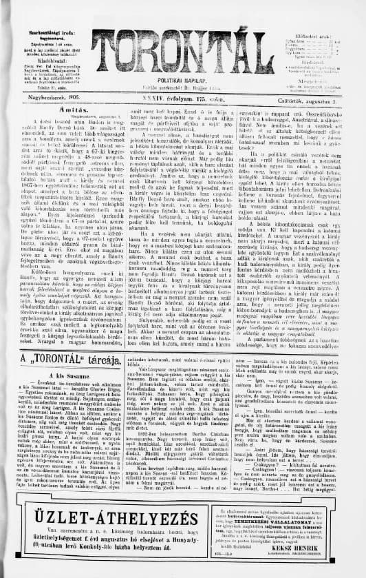 Torontál, 34. évf. 1905. augusztus 3. 175. sz.