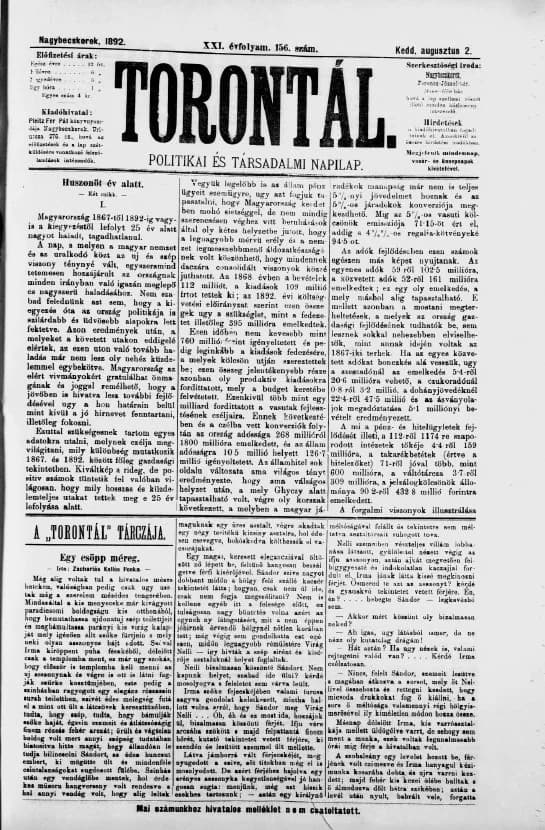 Torontál, 21. évf. 1892. augusztus 2. 156. sz.