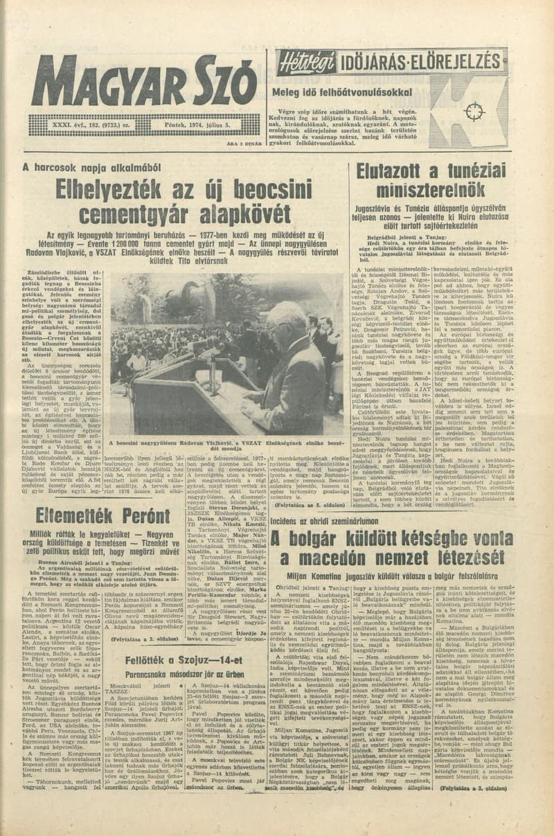 Magyar Szó, 31. évf. 1974. július 5. 182. sz. 1–12. oldal