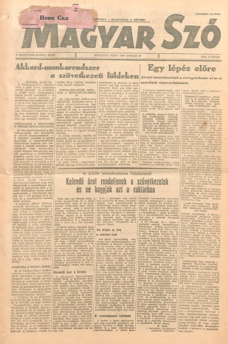 Magyar Szó, 5. évf. 1948. április 20. 95. sz. 1–4. oldal