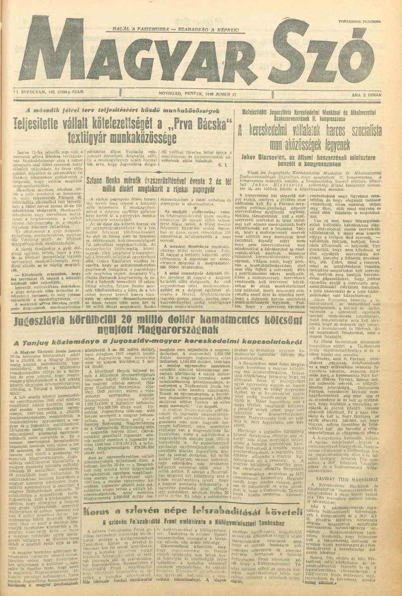 Magyar Szó, 6. évf. 1949. június 17. 142. sz. 1–4. oldal