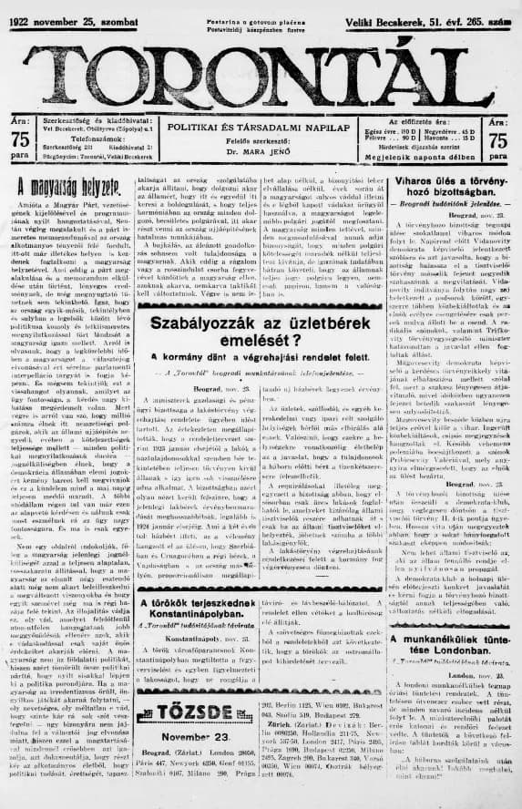 Torontál, 51. évf. 1922. november 25. 265. sz.