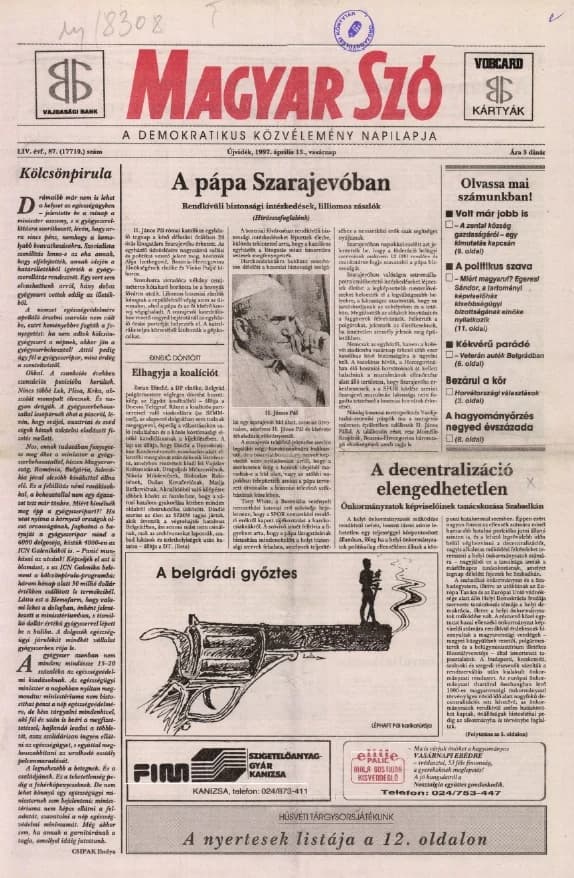 Magyar Szó, 54. évf. 1997. április 13. 87. sz. 1–24. oldal