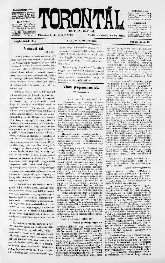 Torontál, 43. évf. 1914. május 15. 110. sz.