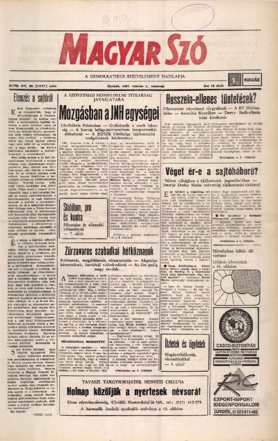 Magyar Szó, 48. évf. 1991. március 3. 60. sz. 1–32. oldal