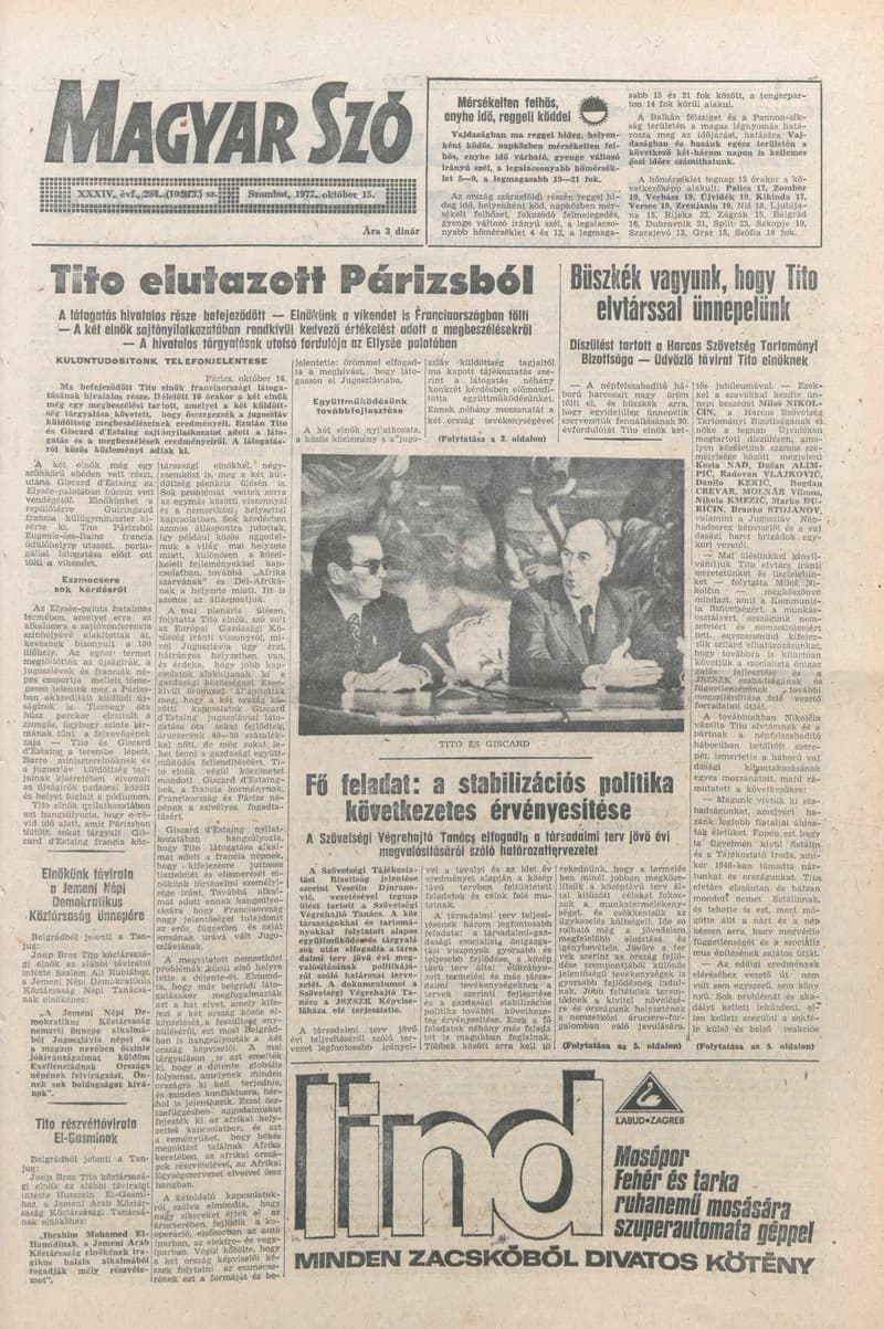Magyar Szó, 34. évf. 1977. október 15. 284. sz.