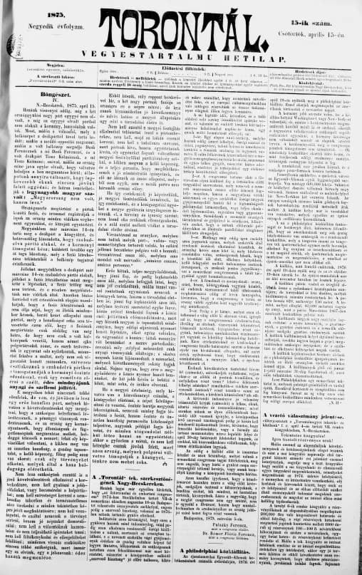 Torontál, 4. évf. 1875. április 15. 15. sz.