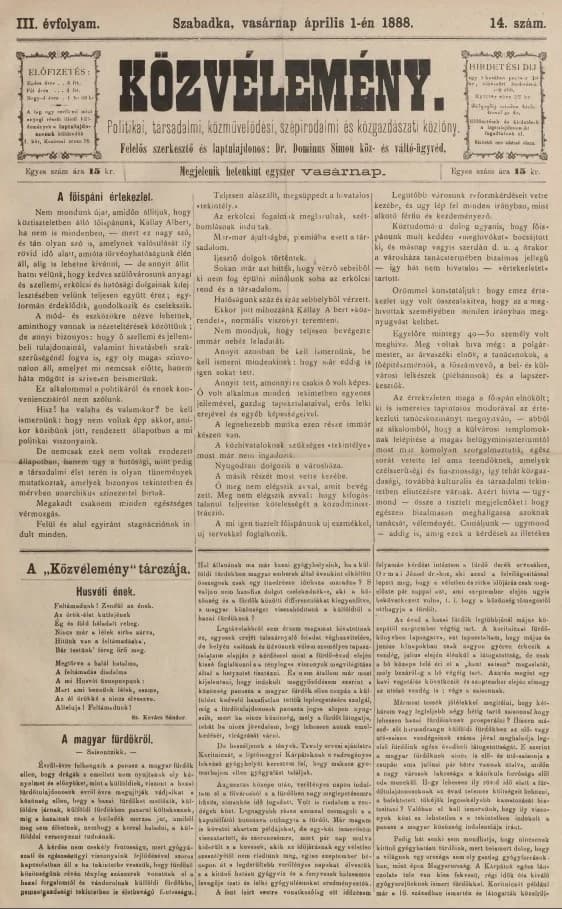 Közvélemény, 3. évf. 1888. április 1. 14. sz.