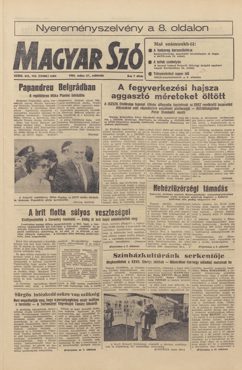 Magyar Szó, 39. évf. 1982. május 27. 143. sz. 1–24. oldal