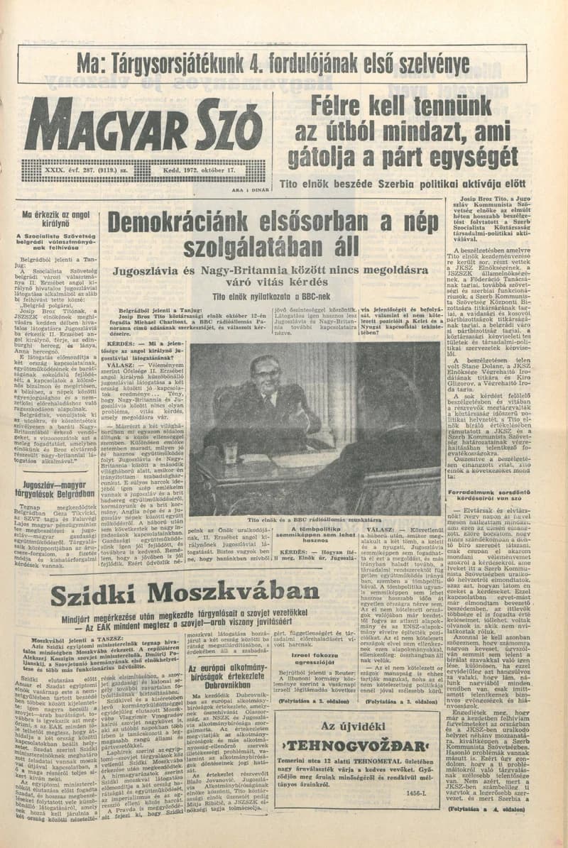 Magyar Szó, 29. évf. 1972. október 17. 287. sz. 1–20. oldal