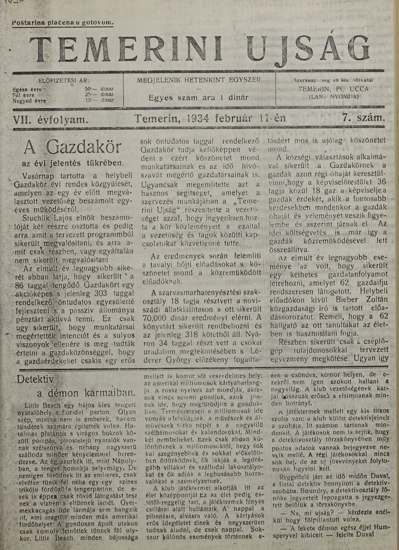 Temerini Újság 1928-1944, 7. évf. 1934. február 11. 7. sz.