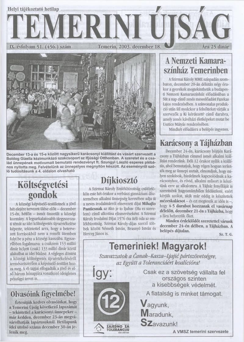 Temerini Újság, 9. évf. 2003. december 18. 51. sz.