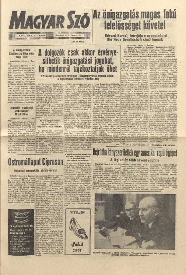 Magyar Szó, 27. évf. 1970. január 10. 8. sz. 1–16. oldal