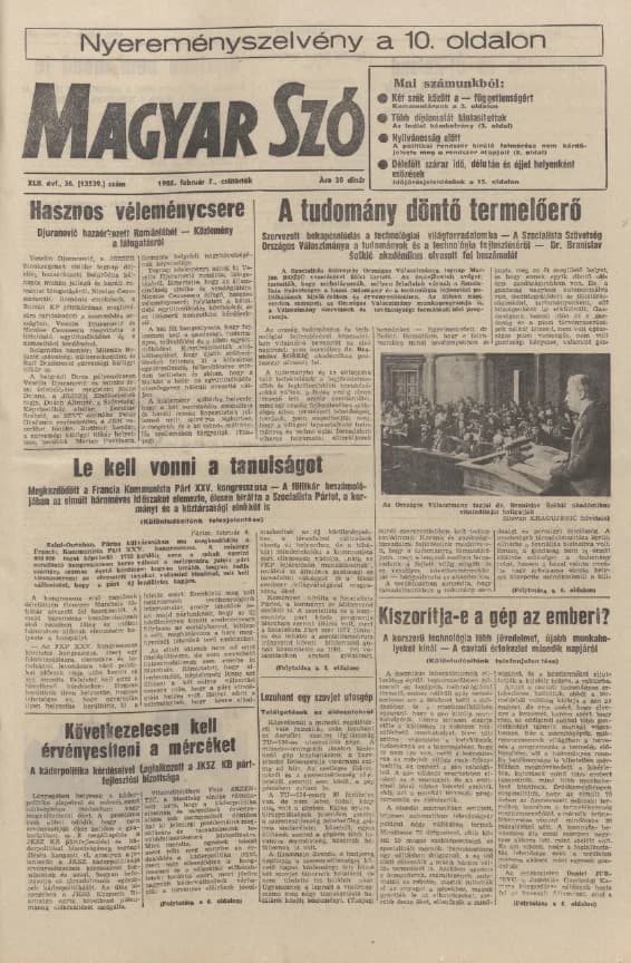 Magyar Szó, 42. évf. 1985. február 7. 36. sz. 1–20. oldal
