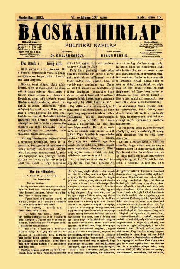 Bácskai Hirlap, 6. évf. 1902. július 15. 137. sz.