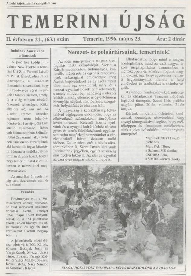 Temerini Újság, 2. évf. 1996. május 23. 21. sz.