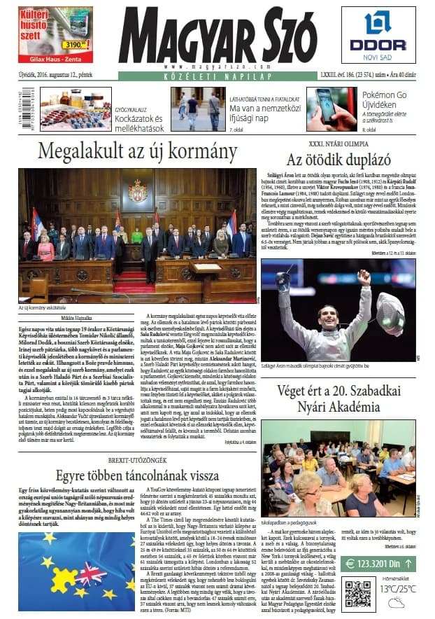 Magyar Szó, 73. évf. 2016. augusztus 12. 186. sz. 1–16. oldal