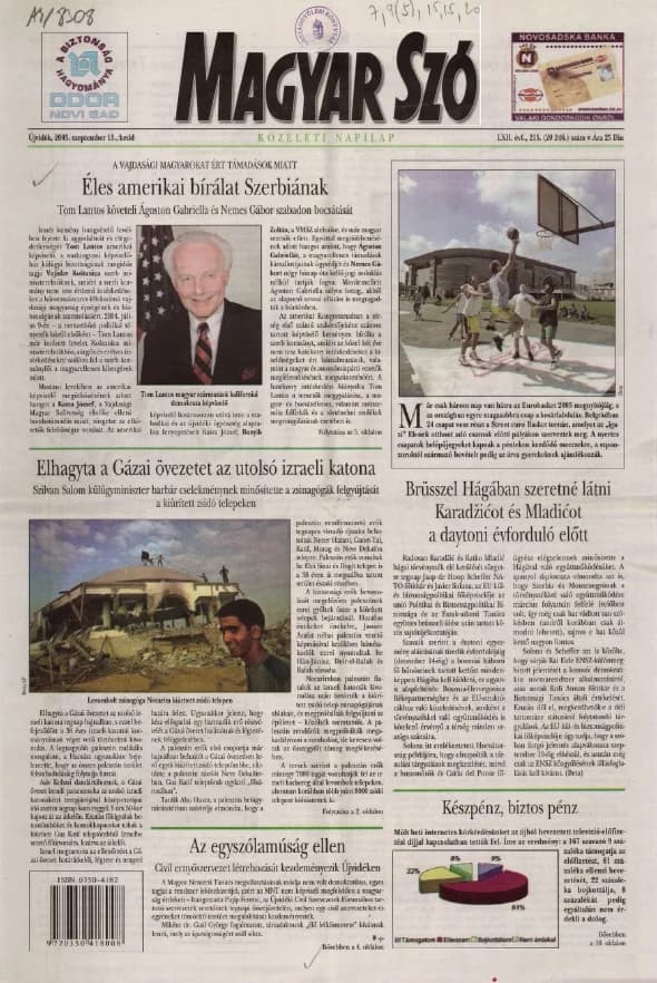 Magyar Szó, 62. évf. 2005. szeptember 13. 215. sz. 1–20. oldal