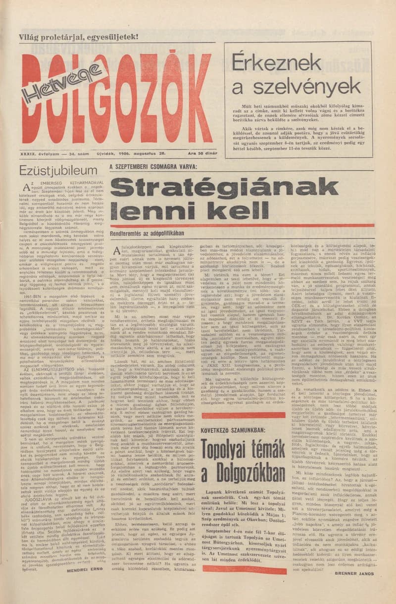 Dolgozók, 40. évf. 1986. augusztus 28. 34. sz.