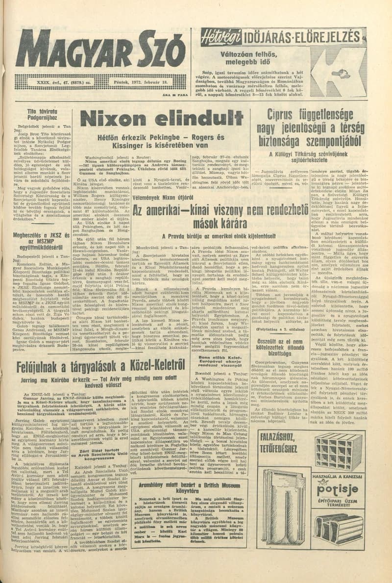 Magyar Szó, 29. évf. 1972. február 18. 47. sz. 1–12. oldal