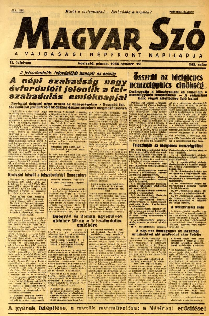 Magyar Szó, 2. évf. 1945. október 19. 242. sz. 1–4. oldal