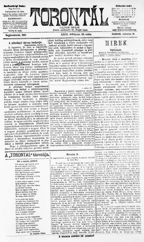 Torontál, 26. évf. 1897. március 18. 63. sz.