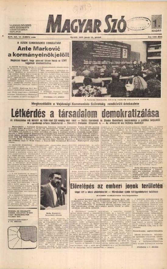 Magyar Szó, 46. évf. 1989. január 20. 17. sz. 1–28. oldal