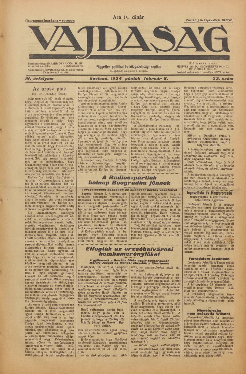 Vajdaság, 4. évf. 1924. február 8. 32. sz.