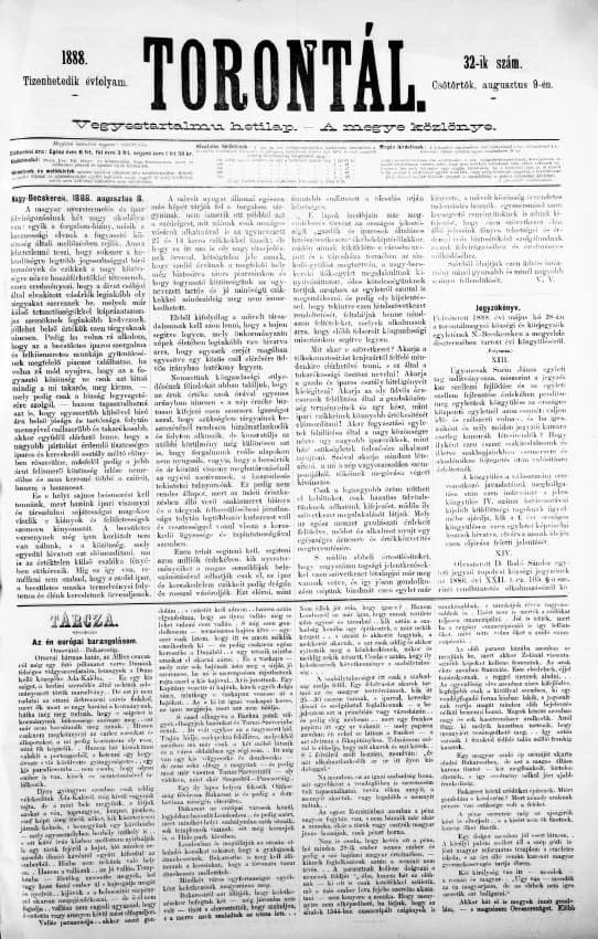 Torontál, 17. évf. 1888. augusztus 9. 32. sz.