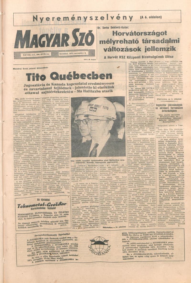 Magyar Szó, 28. évf. 1971. november 6. 306. sz. 1–24. oldal