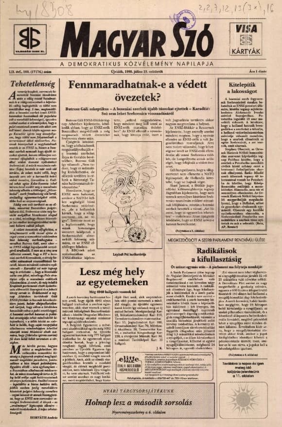 Magyar Szó, 52. évf. 1995. július 13. 160. sz. 1–16. oldal